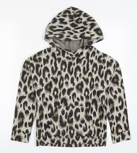 Matalan Girls Brown Animal Print  Pullover Hoodie Size 9 Years