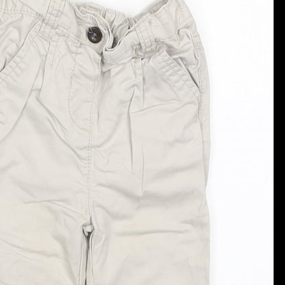 Close-up detail of F&F boys’ grey cargo trousers, size 9-12, months