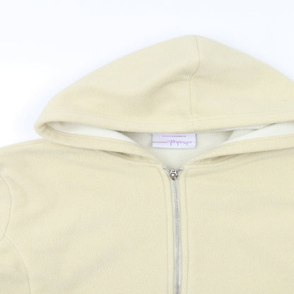 Close-up detail of Papaya women’s beige fleece jacket, size UK 12