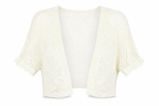 Front view of Atmosphere women’s white knit cardigan jumper, size XS