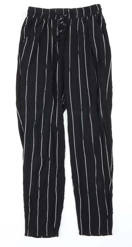 PRETTYLITTLETHING Womens Black Striped  Harem Trousers Size 8 L23 in