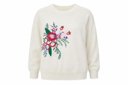 Marks & Spencer Womens White Floral  Pullover Jumper Size 8