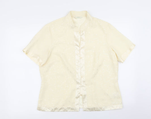 M&S Womens Beige Floral  Basic Button-Up Size 14