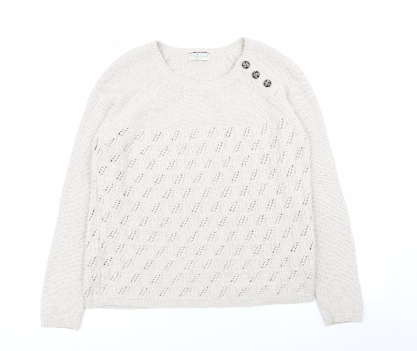 indigo collection Womens Beige Geometric  Pullover Jumper Size 10