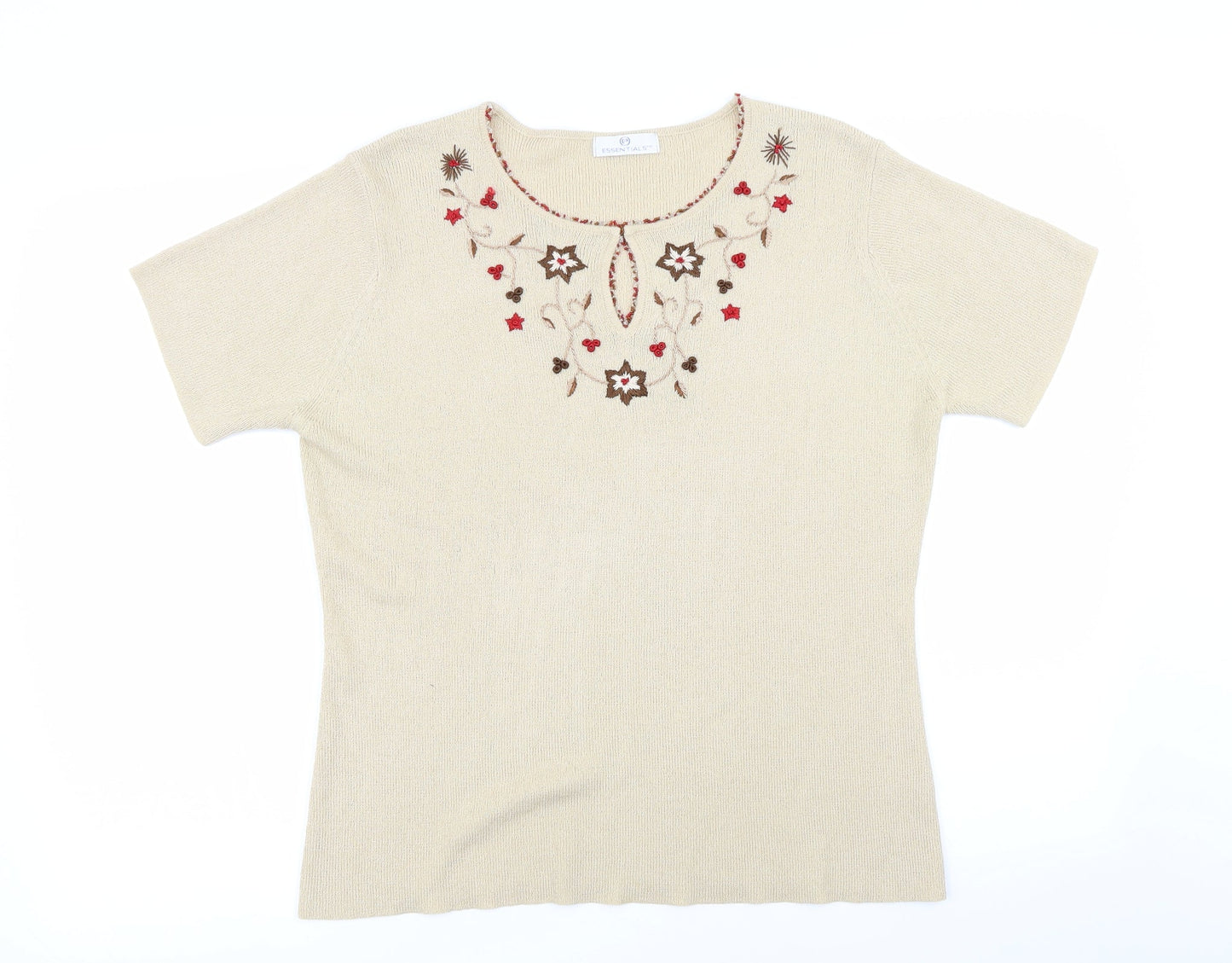 Essentials Womens Beige Floral  Basic T-Shirt Size 18