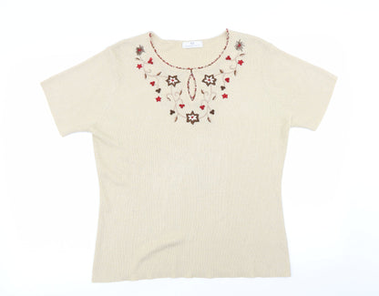 Preloved Essentials Womens Beige Floral  Basic T-Shirt Size 18 - Front
