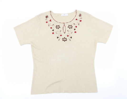Essentials Womens Beige Floral  Basic T-Shirt Size 18