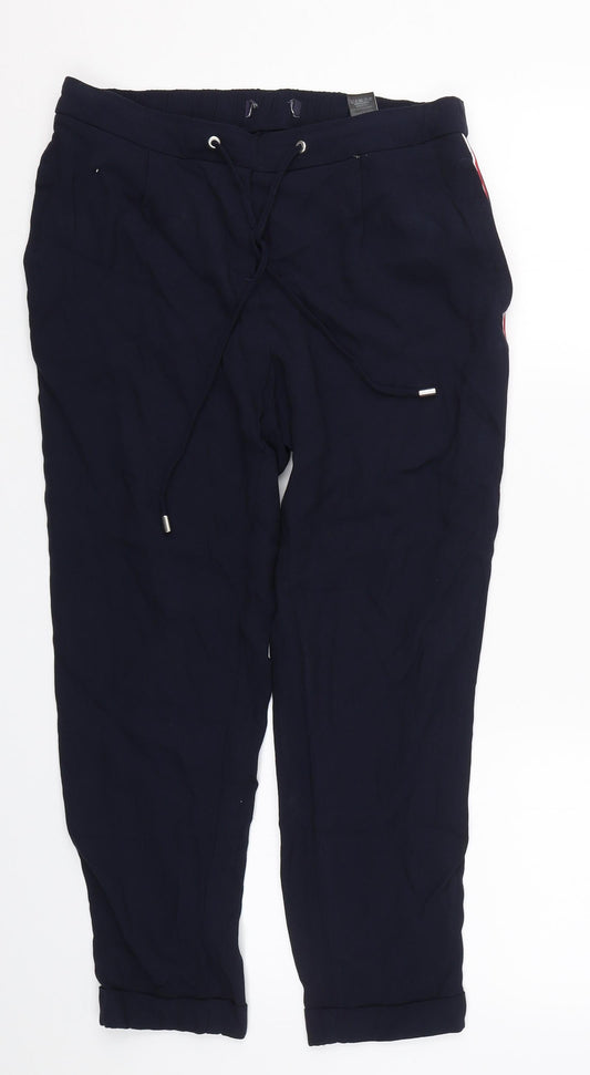 M&S Womens Blue Striped  Capri Trousers Size 10 L22.5 in
