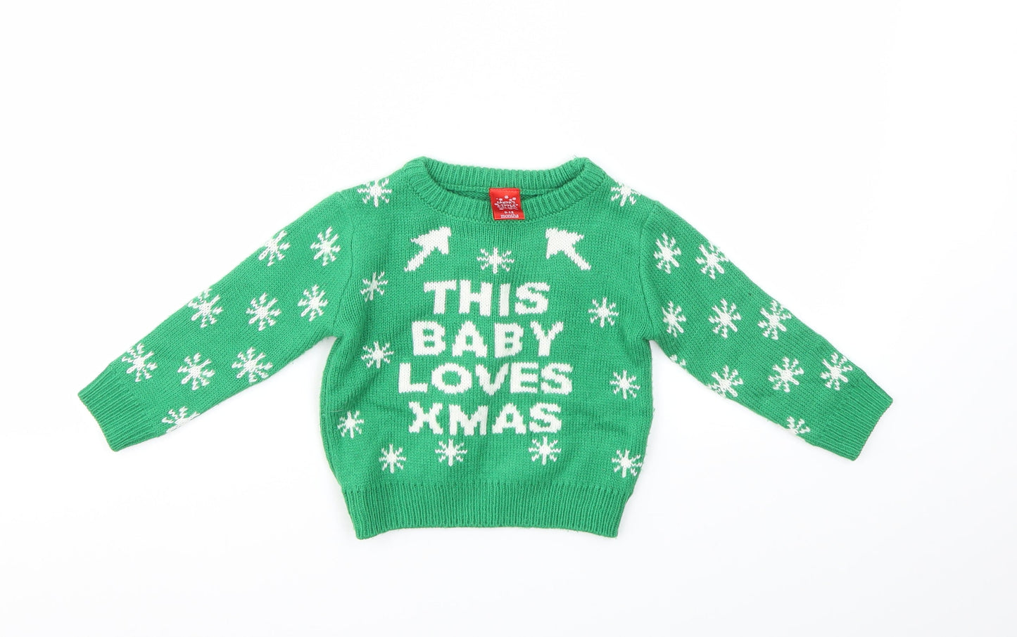 Santas little Helper Boys Green   Pullover Jumper Size 9-12 Months