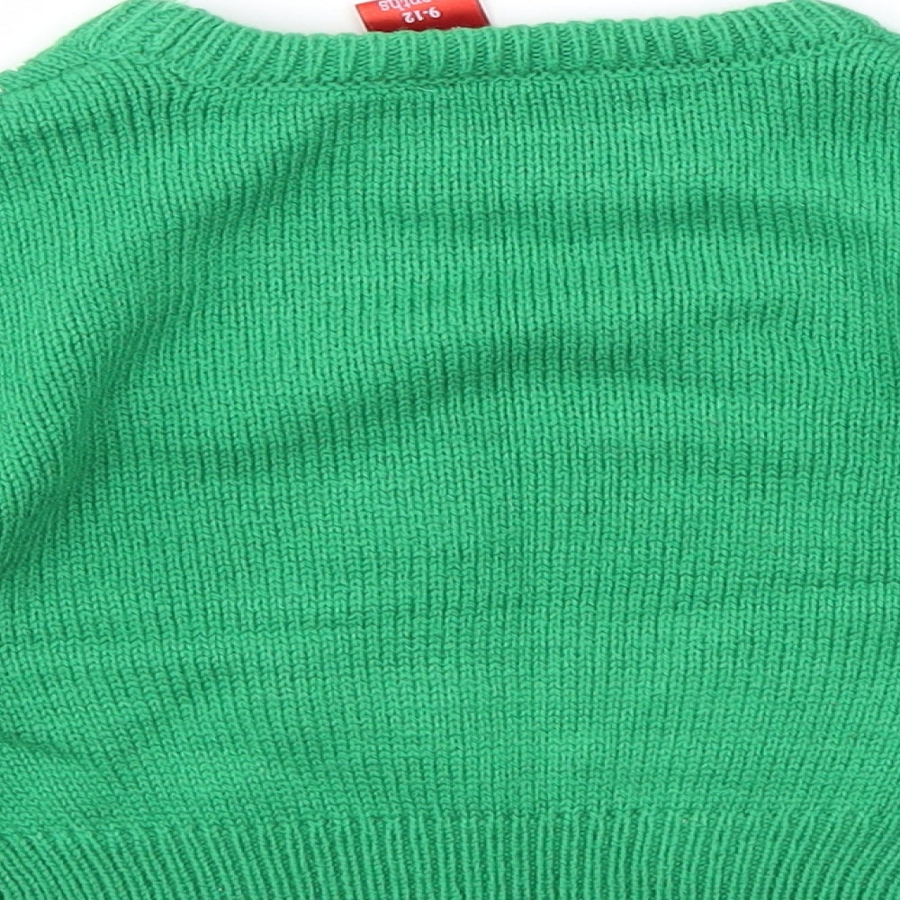Santas little Helper Boys Green   Pullover Jumper Size 9-12 Months