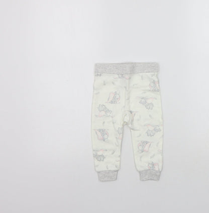 Back view of Disney girls’ beige geometric jogger leggings, size 6-9, months - elastic waist band