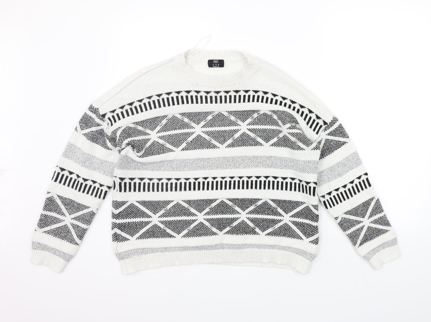 F&F Womens White Geometric  Pullover Jumper Size 14