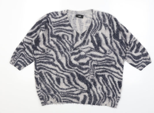Wallis Womens Grey Animal Print  Pullover Jumper Size M