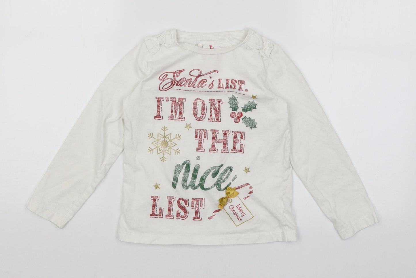 TU Girls White   Basic T-Shirt Size 7 Years  - Santa's List
