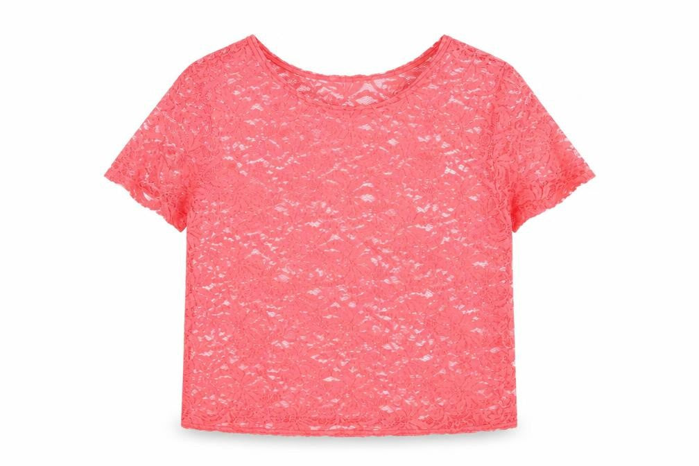 Preworn Womens Pink  Mesh Basic T-Shirt Size 14