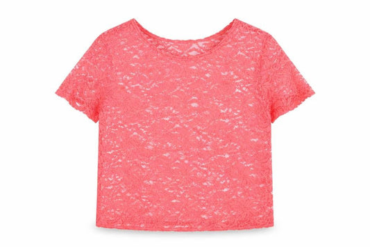 Preworn Womens Pink  Mesh Basic T-Shirt Size 14
