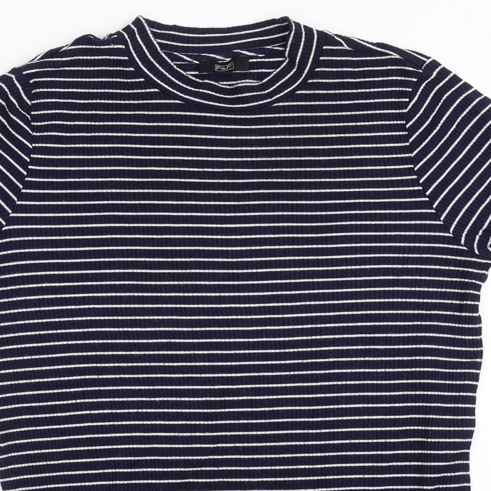 F&F Womens Blue Striped  Pullover Sweatshirt Size 12