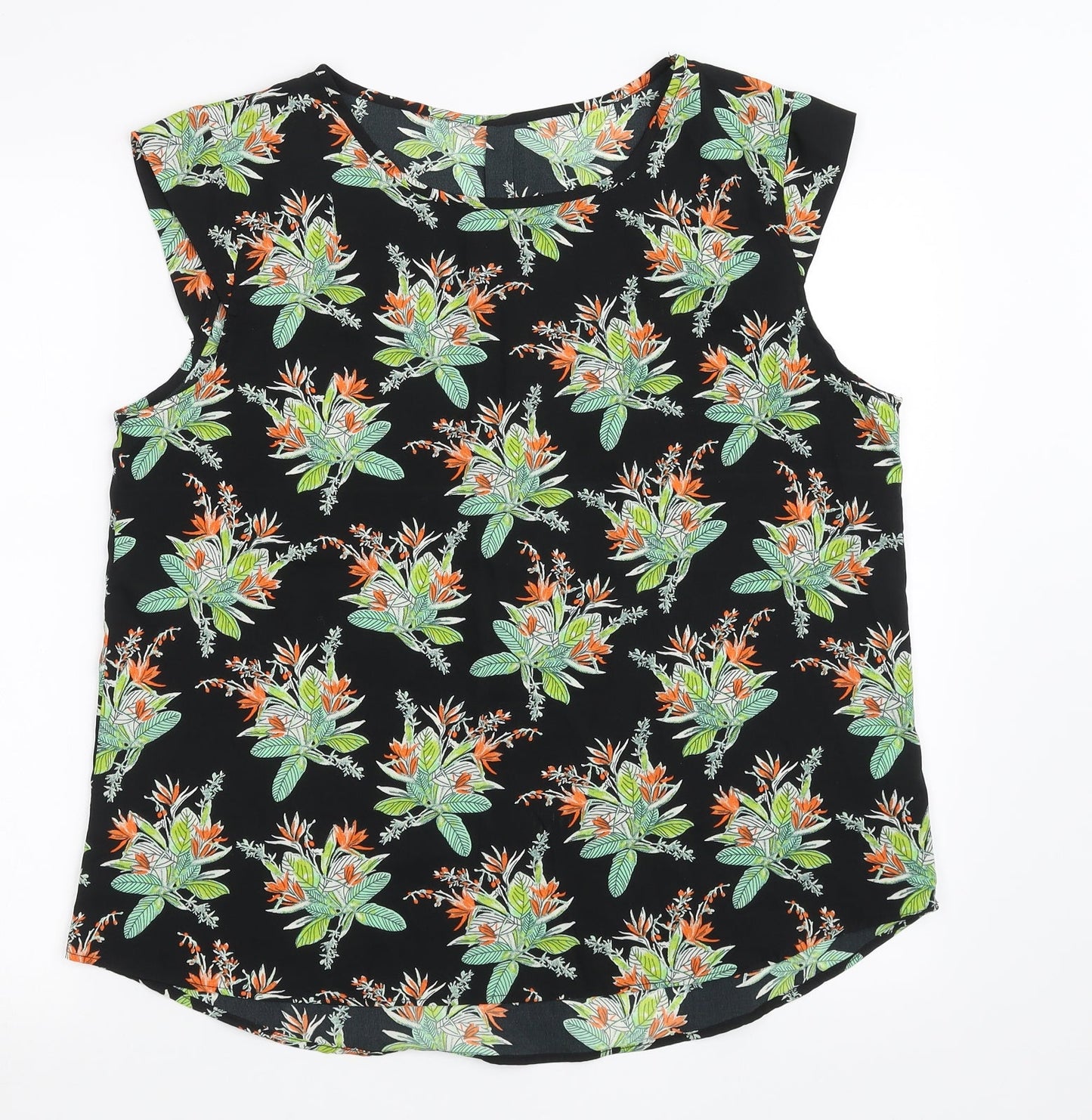 Peacocks Womens Black Floral  Basic Tank Size 14