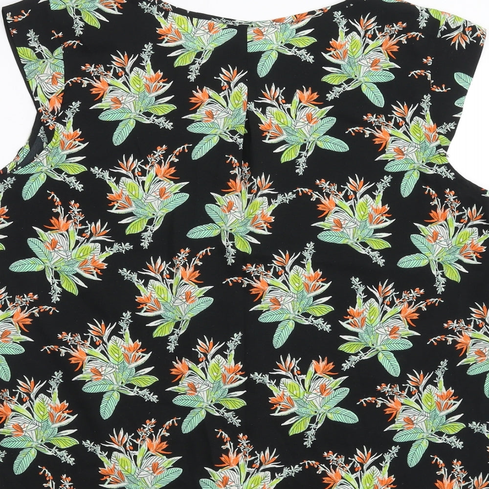 Peacocks Womens Black Floral  Basic Tank Size 14
