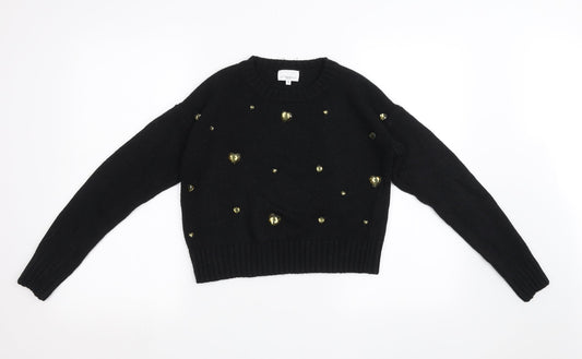 New Look Womens Black  Knit Pullover Sweatshirt Size 10