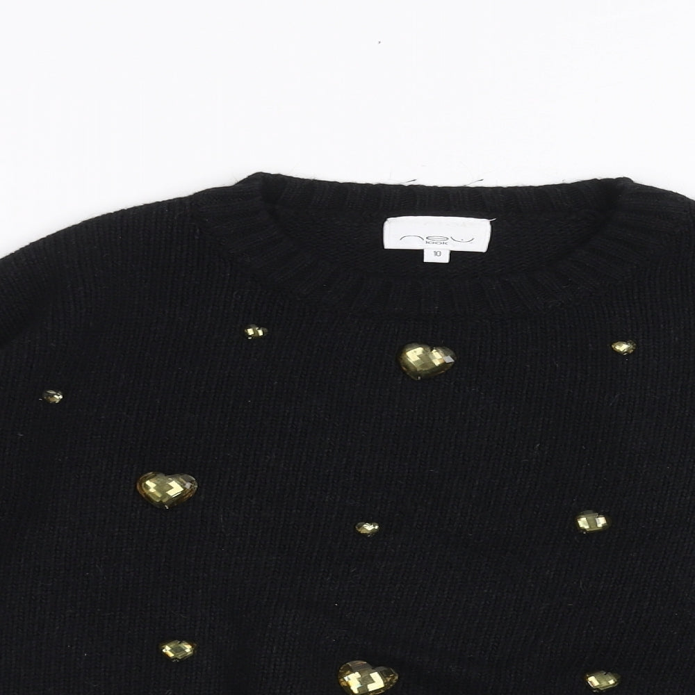 New Look Womens Black  Knit Pullover Sweatshirt Size 10