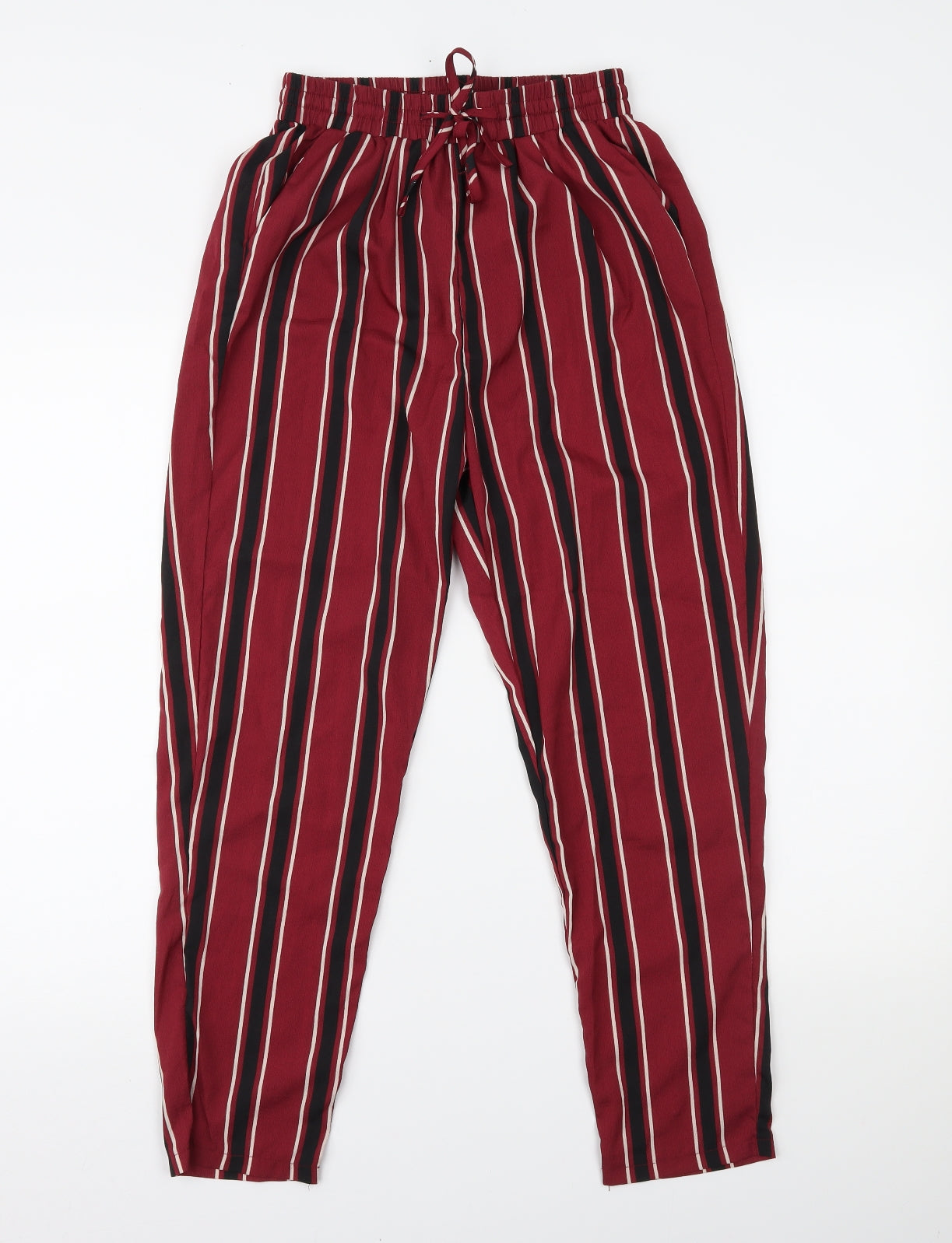 PRETTYLITTLETHING Womens Red Striped  Trousers  Size 6 L23.5 in