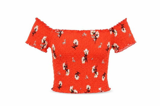 New Look Womens Orange Floral  Cropped Blouse Size 6
