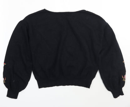 E hyphen world gallery Womens Black Floral  Pullover Jumper One Size