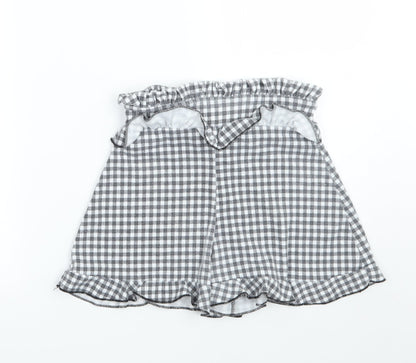PRETTYLITTLETHING Womens Grey Check  Hot Pants Shorts Size 6