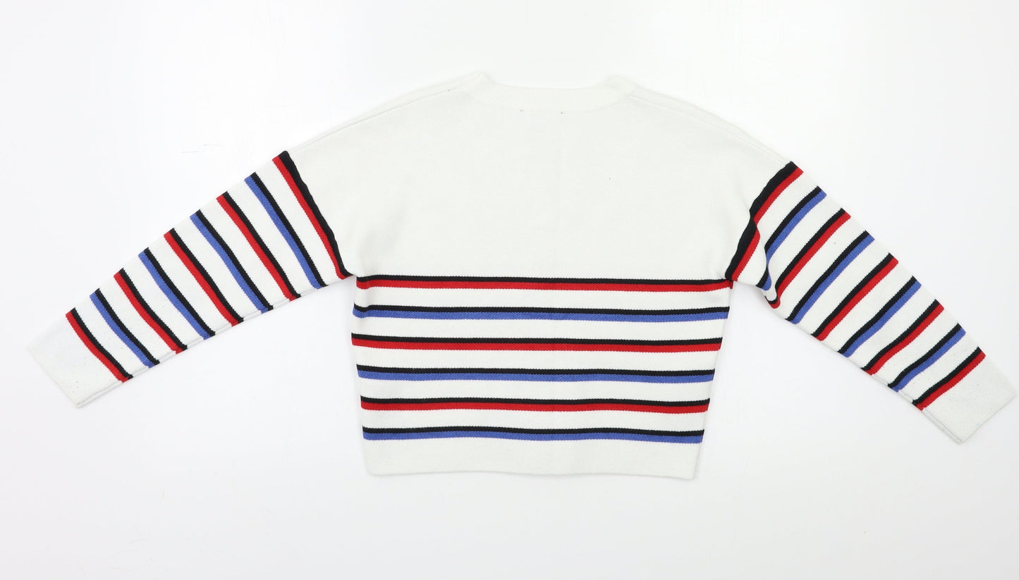 New Look Girls White Striped  Pullover Jumper Size 9 Years