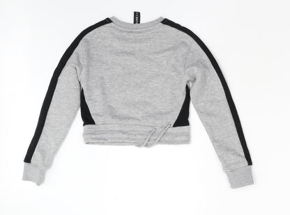 Back view of Closure girls’ grey pullover sweatshirt, size 8-9, years