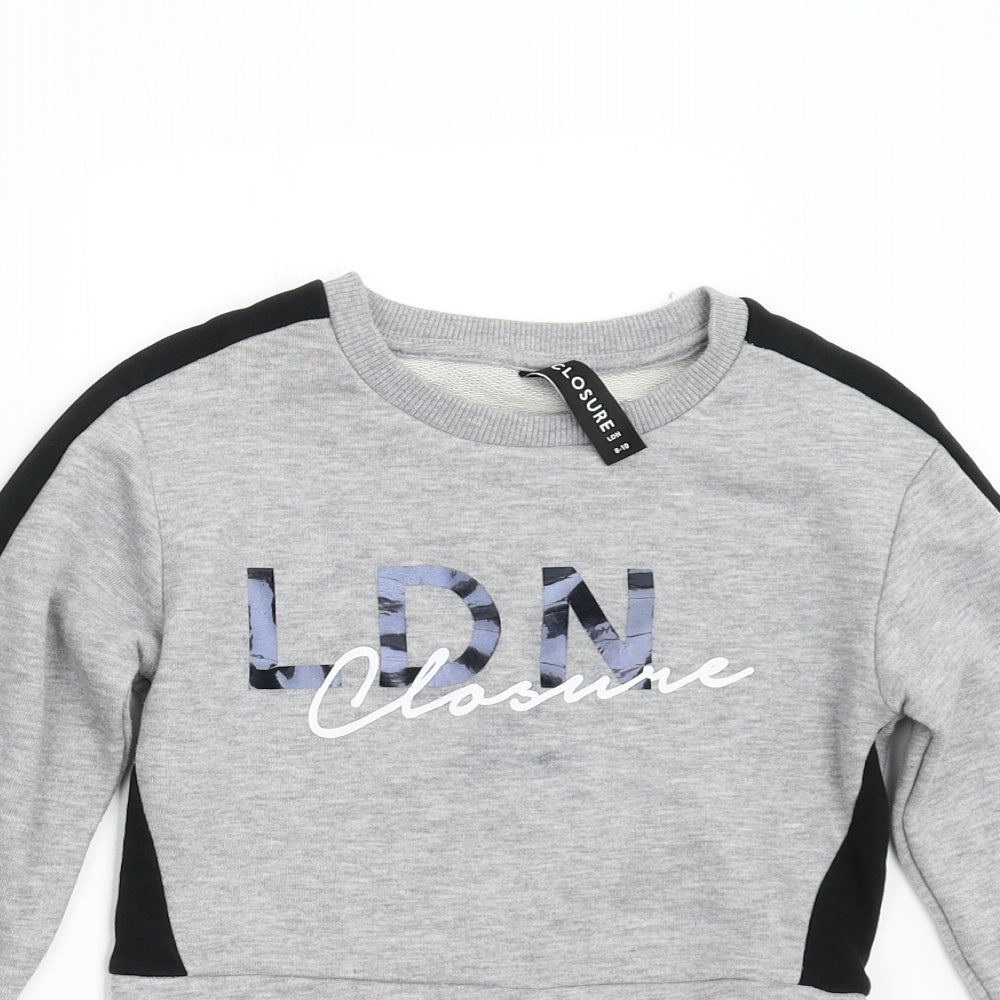Closure Girls Grey   Pullover Sweatshirt Size 8-9 Years