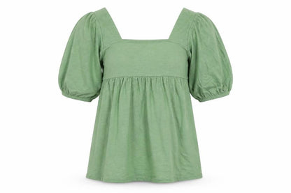 Front view of ASOS women’s green basic t-shirt, size UK 8