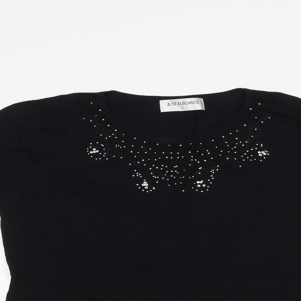 JUST ELEGANCE Womens Black   Basic T-Shirt Size L