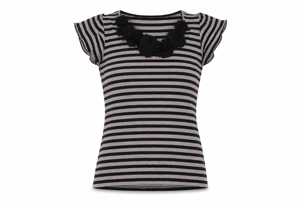 Bassini Womens Grey Striped  Basic T-Shirt Size L