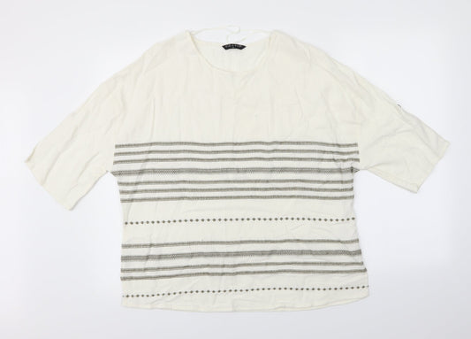 Viz A Viz Womens White Striped  Basic Blouse Size M