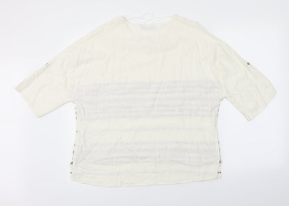Viz A Viz Womens White Striped  Basic Blouse Size M