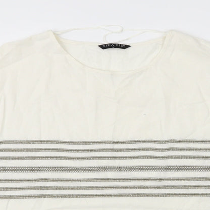 Viz A Viz Womens White Striped  Basic Blouse Size M