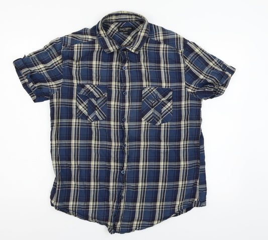 Just Jeans Mens Blue Plaid   Button-Up Size M