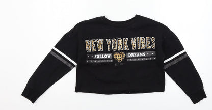Primark Girls Black  Jersey Pullover Sweatshirt Size 9-10 Years  - New York