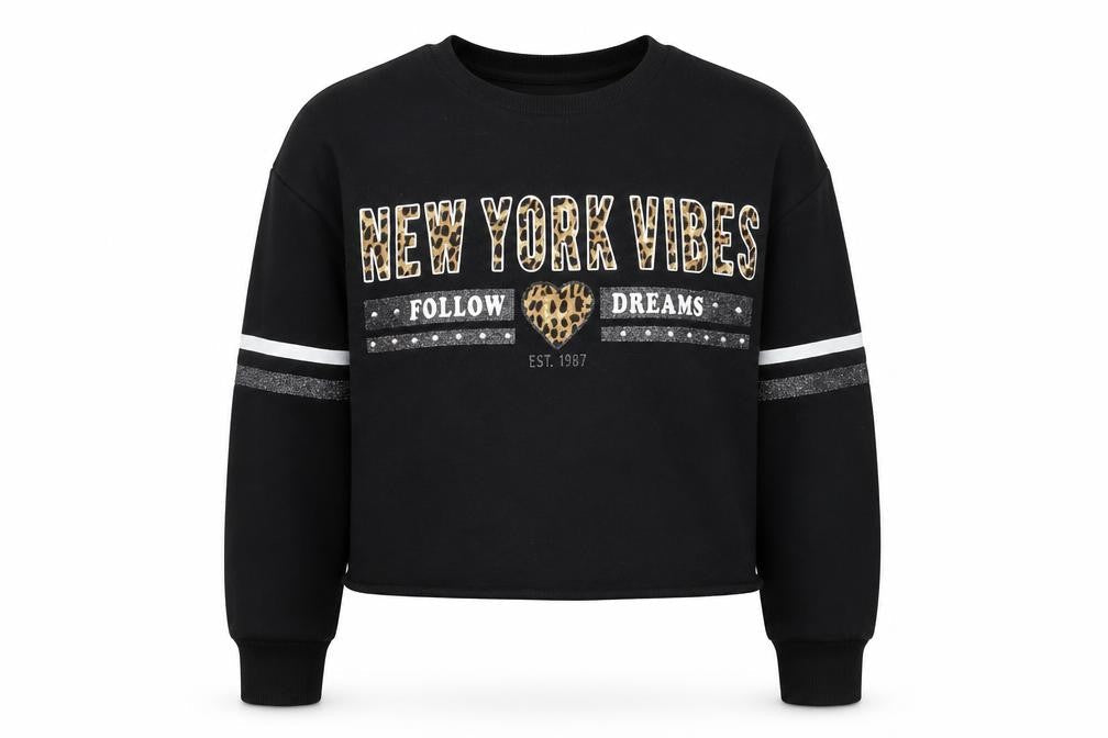 Primark Girls Black  Jersey Pullover Sweatshirt Size 9-10 Years  - New York