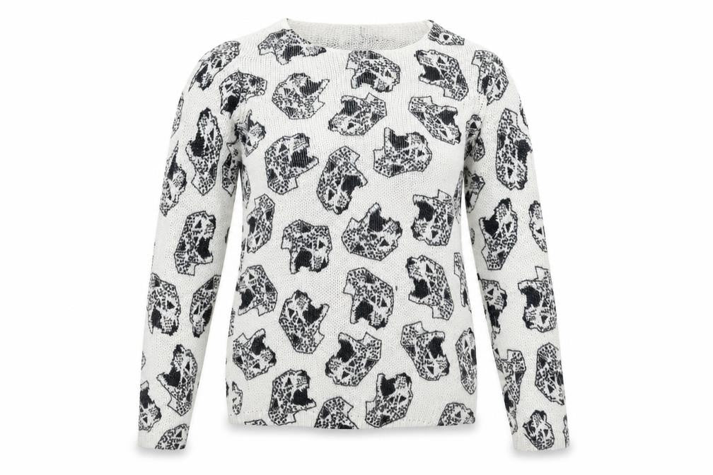 Divided by H&M Womens White Geometric Knit Pullover Jumper Size XS