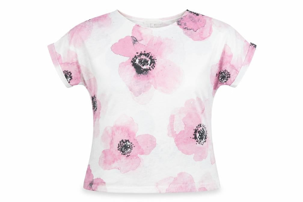 RJR.John Rocha Womens Ivory Floral  Basic T-Shirt Size 10