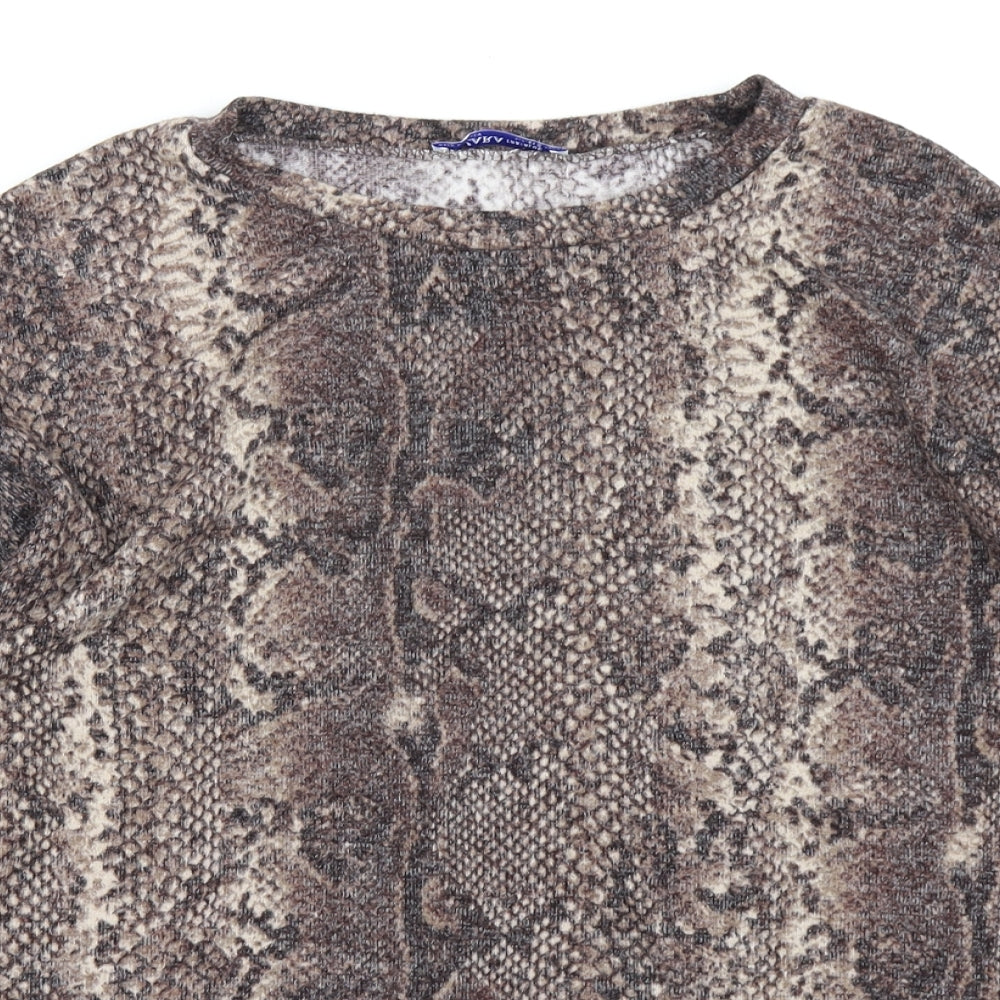 Zara Womens Brown Animal Print  Basic T-Shirt Size S