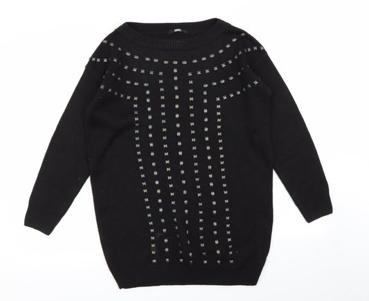 M&S Womens Black Geometric  Pullover Jumper Size 8
