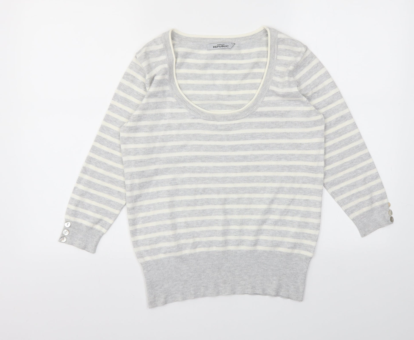 Republic Womens Grey Striped  Pullover Jumper Size 14