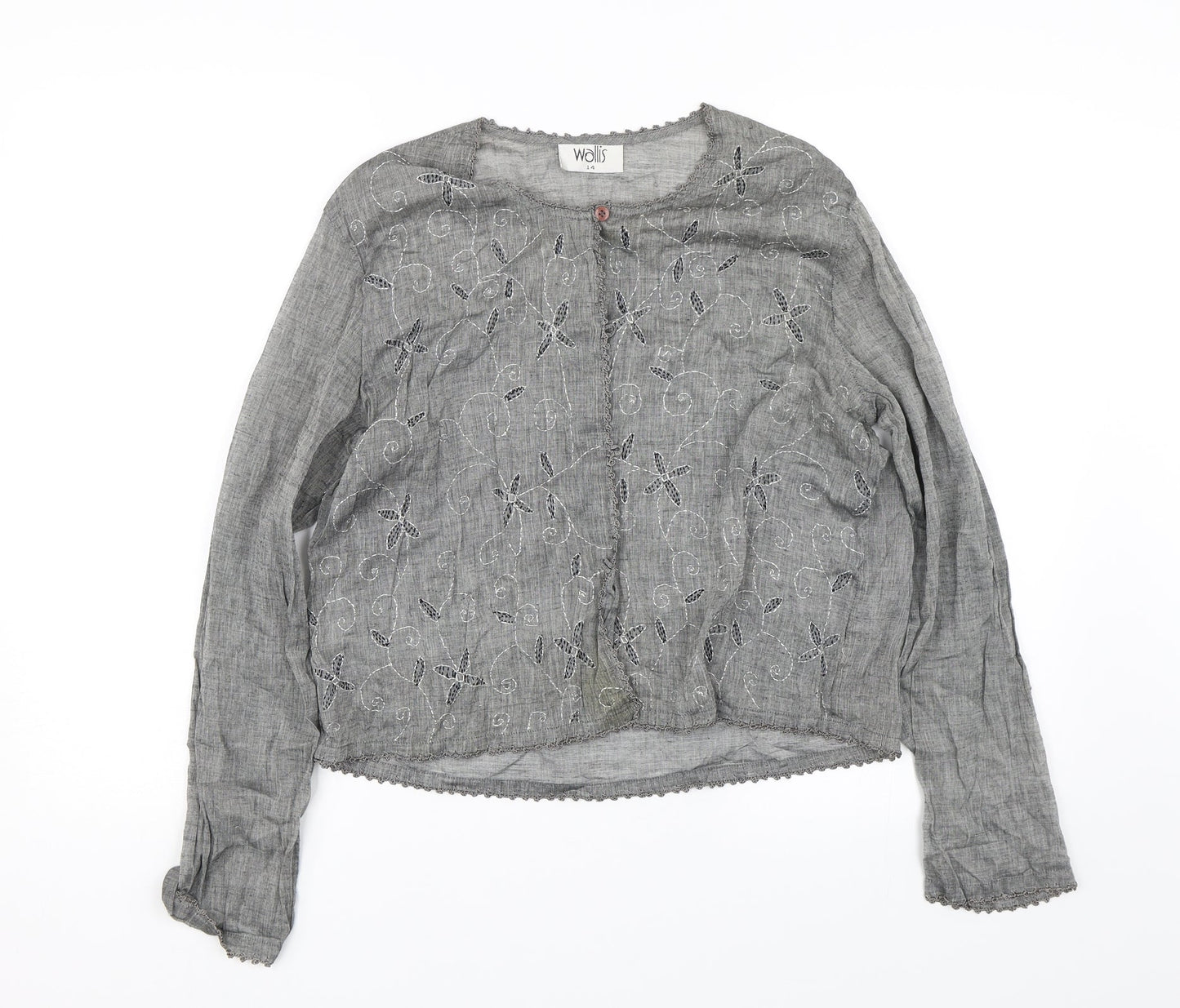 Wallis Womens Grey Floral  Basic Button-Up Size 14