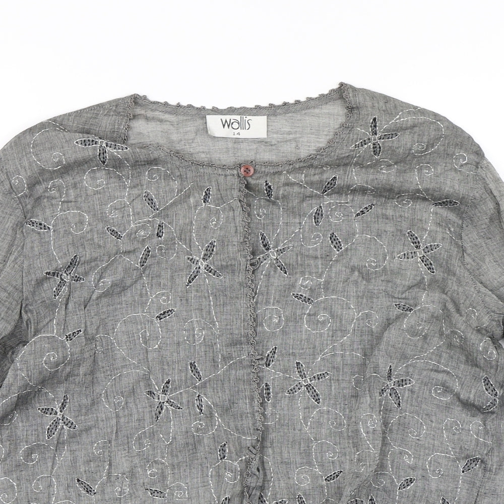 Wallis Womens Grey Floral  Basic Button-Up Size 14