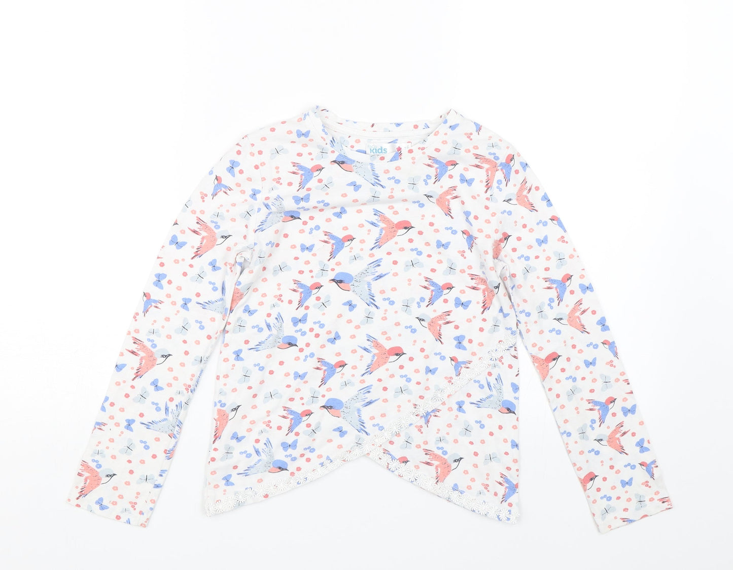 M&Co Girls White Floral  Basic T-Shirt Size 7-8 Years  - butterflies