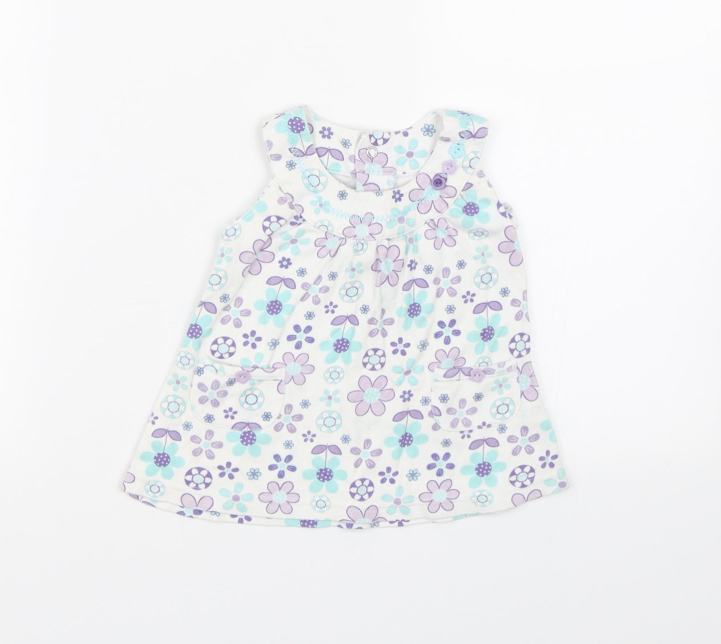 George Girls White Floral  T-Shirt Dress  Size 0-3 Months